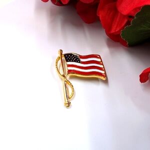 USA Enamel Construction and Signed Vintage USA Flag Brooch